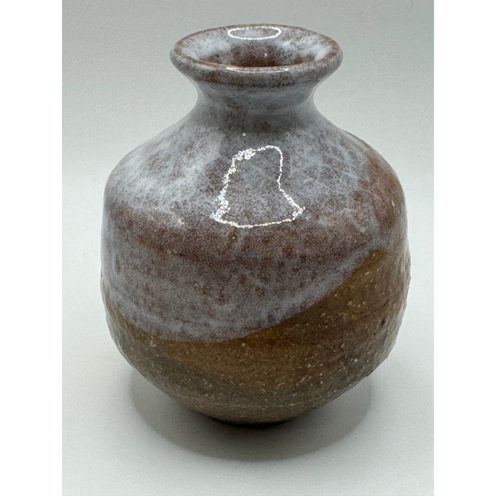 Signed Japanese Studio Pottery Mini Vase Stoneware Brown Gray Glaze 4”
